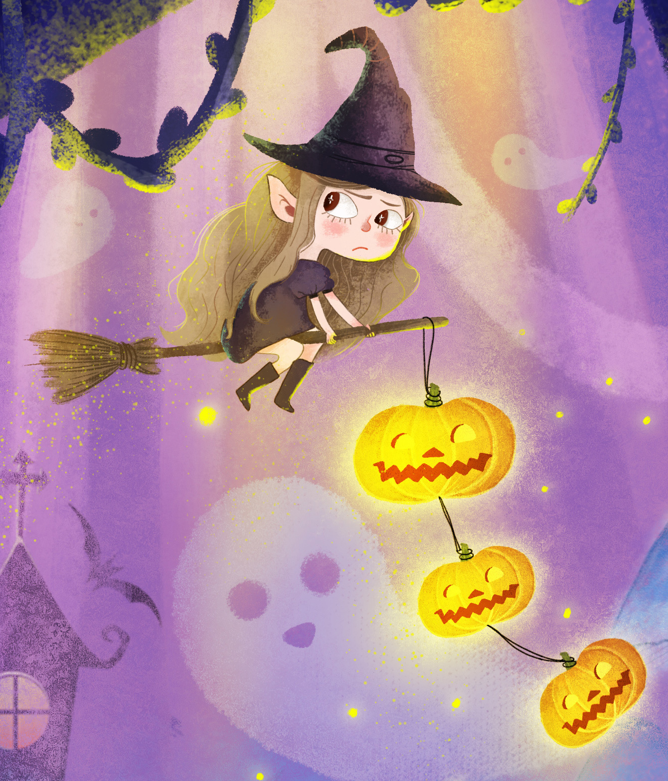 万圣节之小魔女的第一次试飞|插画|儿童插画|koojj - 原创作品 - 站酷