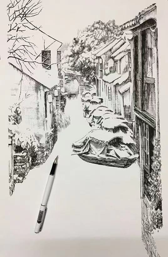 钢笔画江南水乡|插画|艺术插画|马国斌钢笔画 - 原创作品 - 站酷