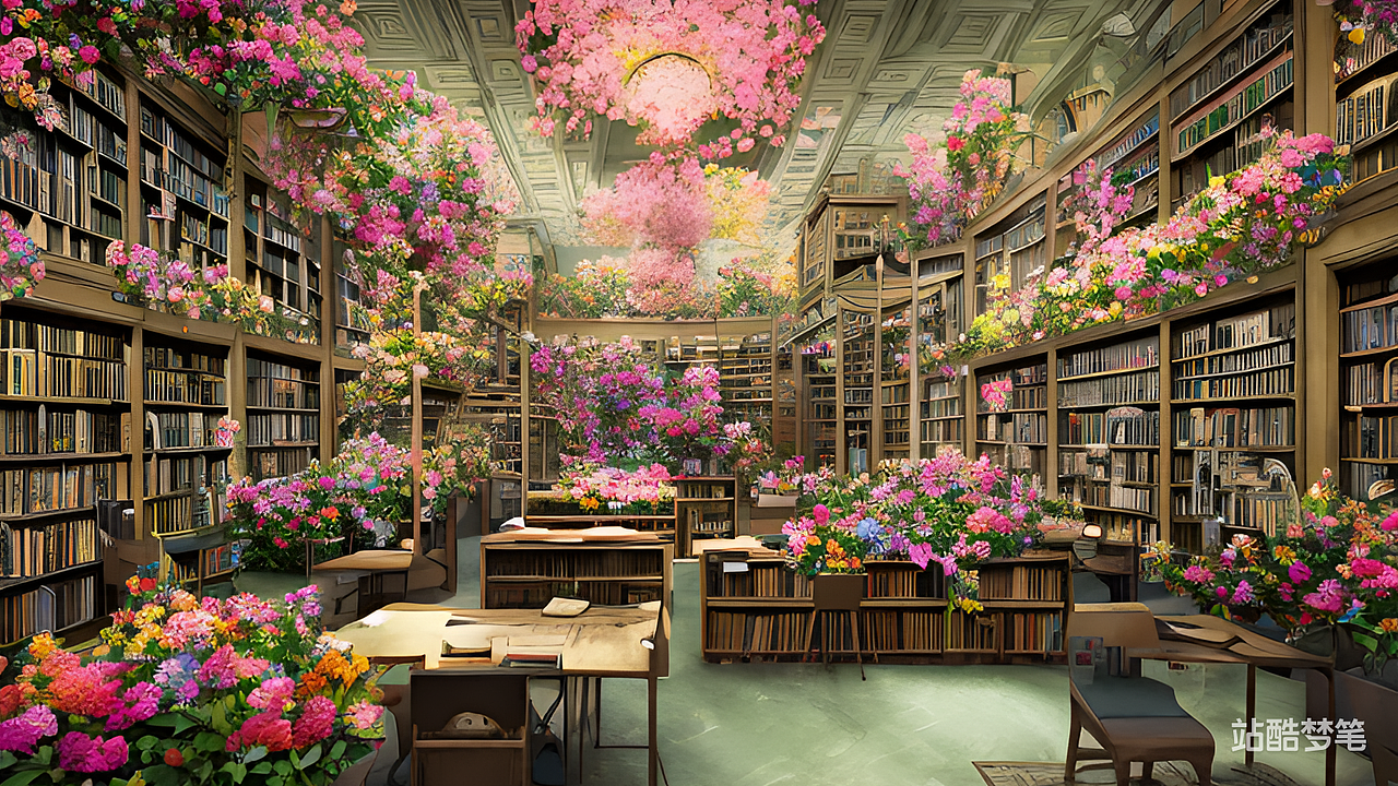 #站酷梦笔#快乐 图书馆 鲜花 枝繁叶茂