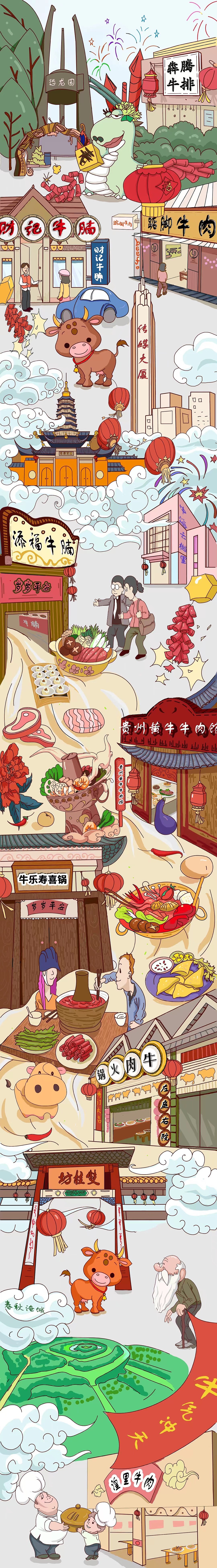 插画形式.手绘地图.美食长图设计定制
