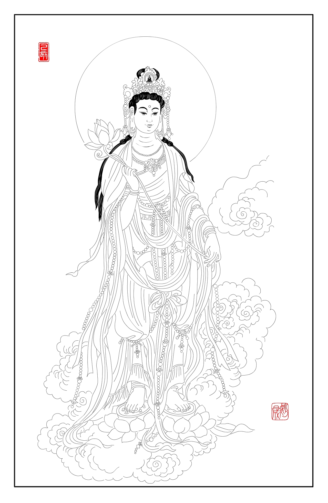 线描观音（图ZMTk2MTQ3NjE2） - 绘画 - 站酷设计师yjs20200220原创素材 - 站酷ZCOOL