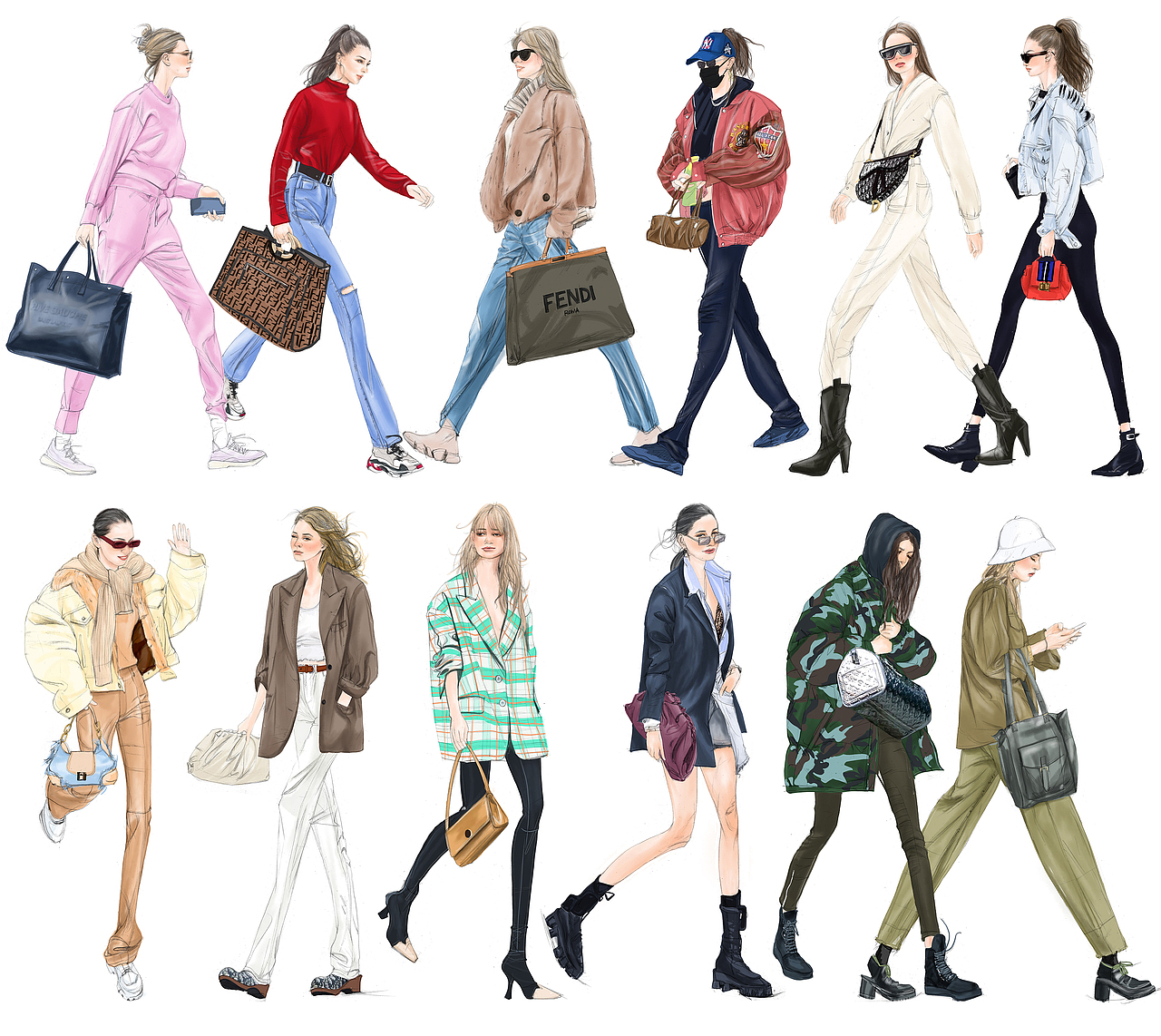 2020年100幅时尚搭配插画（图ZMjM4MTQwMDg4） - 创作习作 - 站酷设计师XunxunMissy本人原创素材 - 站酷ZCOOL