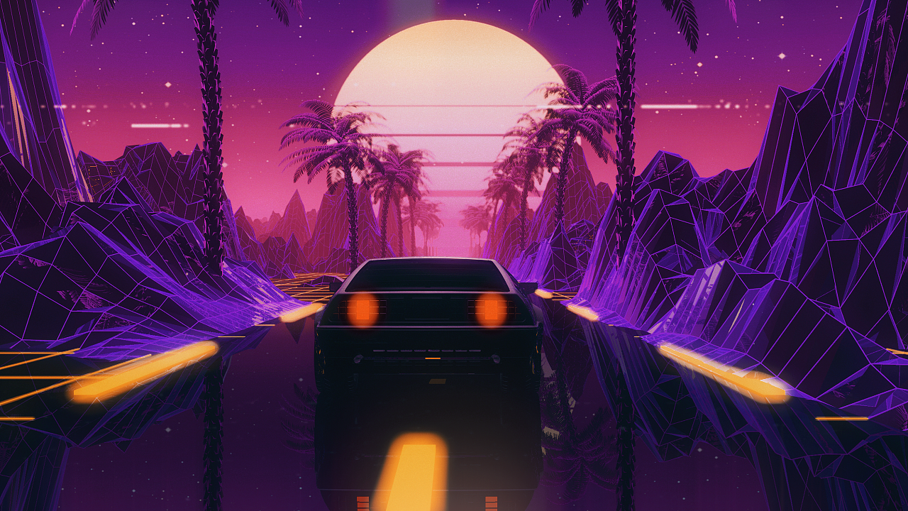 c4d蒸汽波风格梦幻夜景