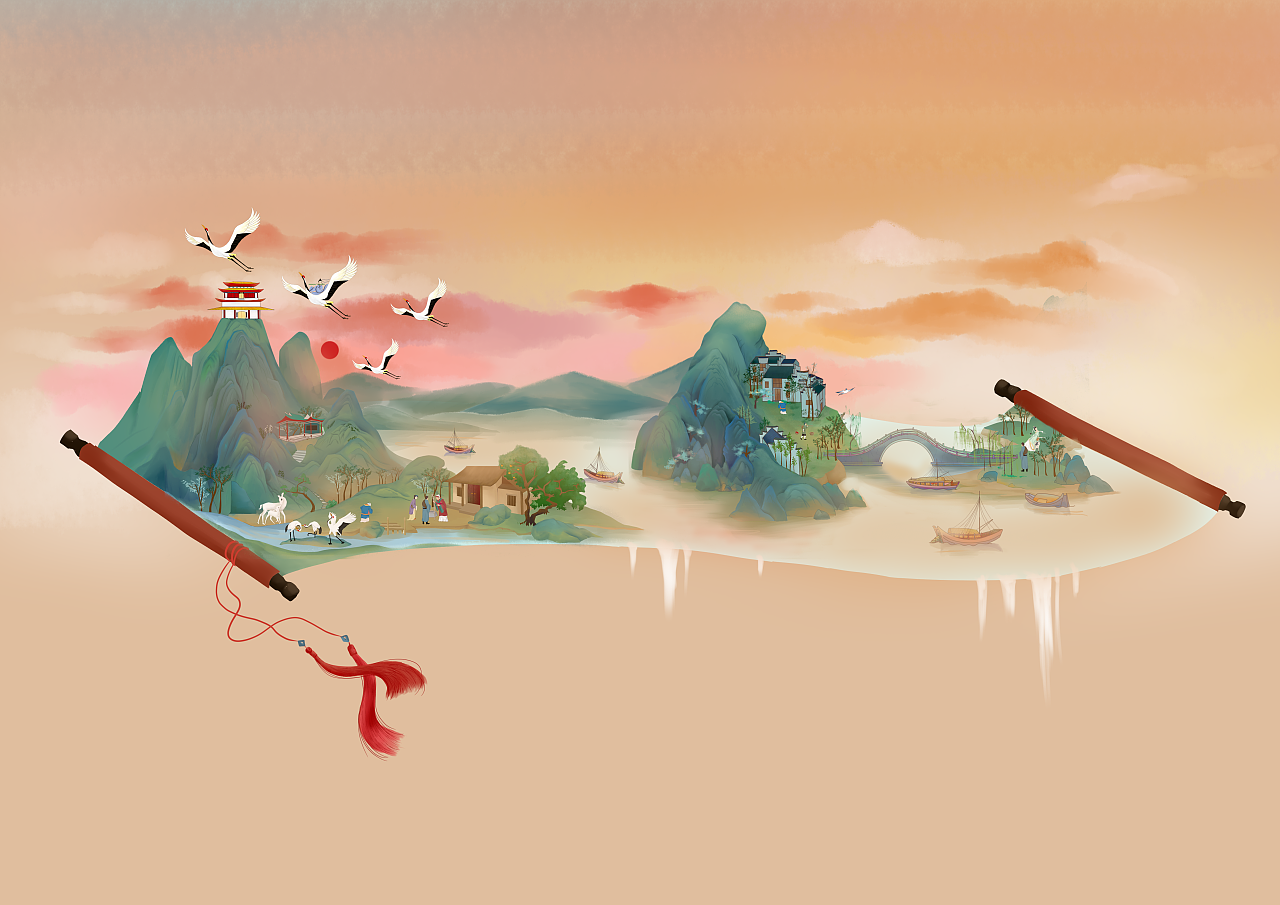 山水迢迢卷轴上|插画|创作习作|木一橙 - 原创作品 - 站酷 (zcool)
