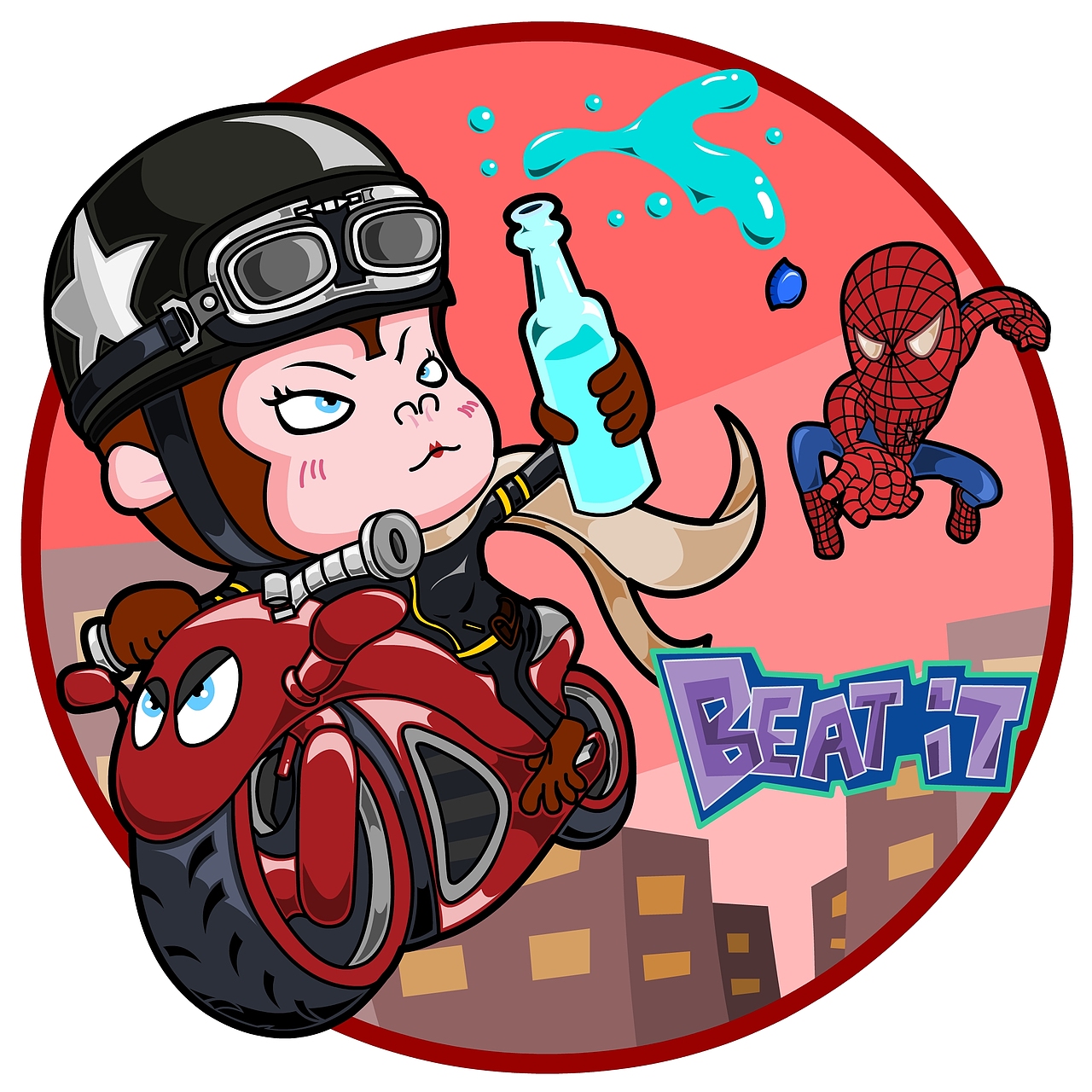 原创&nbsp;“Beat&nbsp;it&nbsp;Monkey”形象&nbsp;饮料、酒水等产品包装，广告及T恤&nbsp;