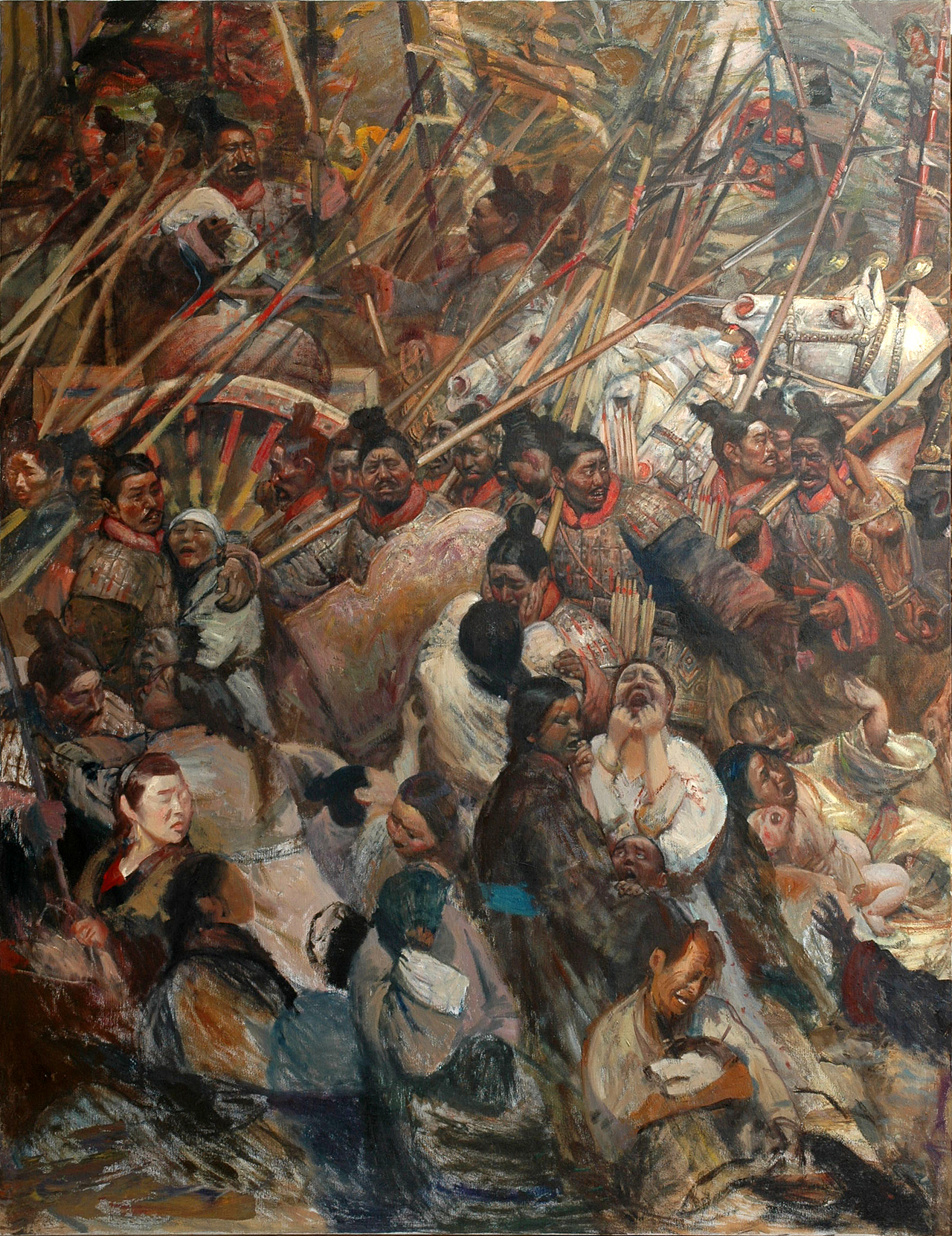 油画作品《兵车行》第一部分修改细节