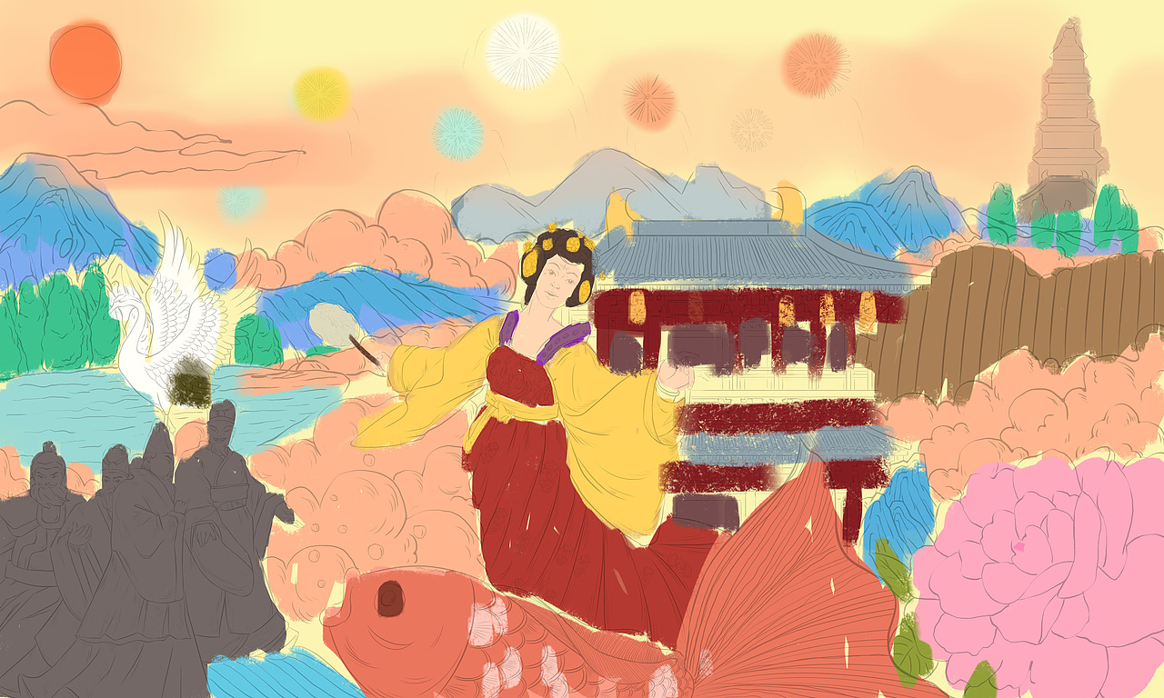 国潮风插画,练习。
