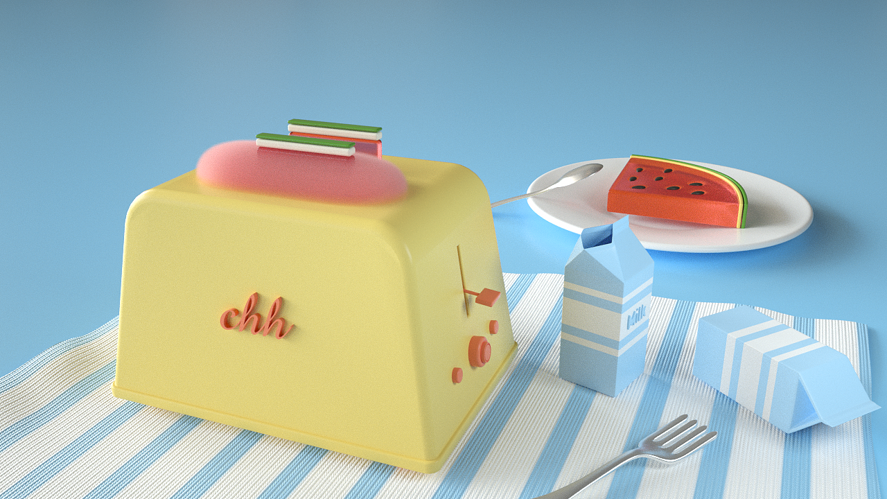 【C4D+Octane】面包机烤西瓜片动画