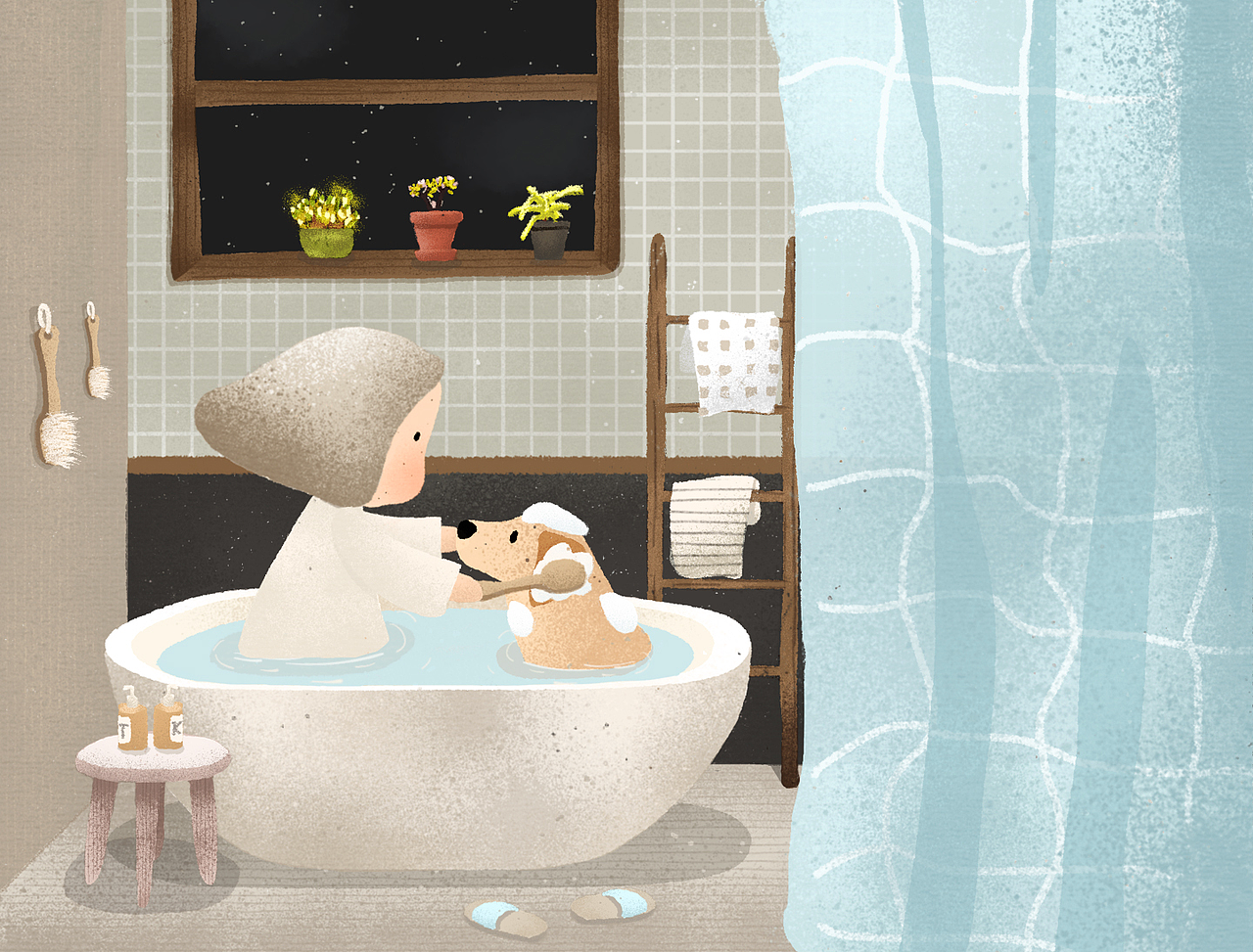 《Hello KenKen》系列插画——洗澡