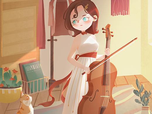 提琴與貓（個(gè)人主頁-ZNTI0MTc1NzY=） - 商業(yè)插畫 - 站酷設(shè)計(jì)師浣熊浣浣原創(chuàng)素材 - 站酷ZCOOL