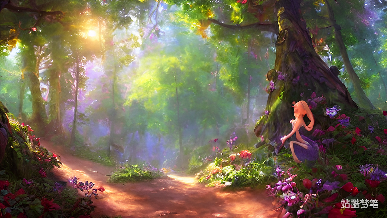 #站酷梦笔#一个充满魔力与幻境的虚拟森林，油画动漫风（图ZMzI1MDk4MTQw） - AI作品 - 站酷设计师神明se原创素材 - 站酷ZCOOL