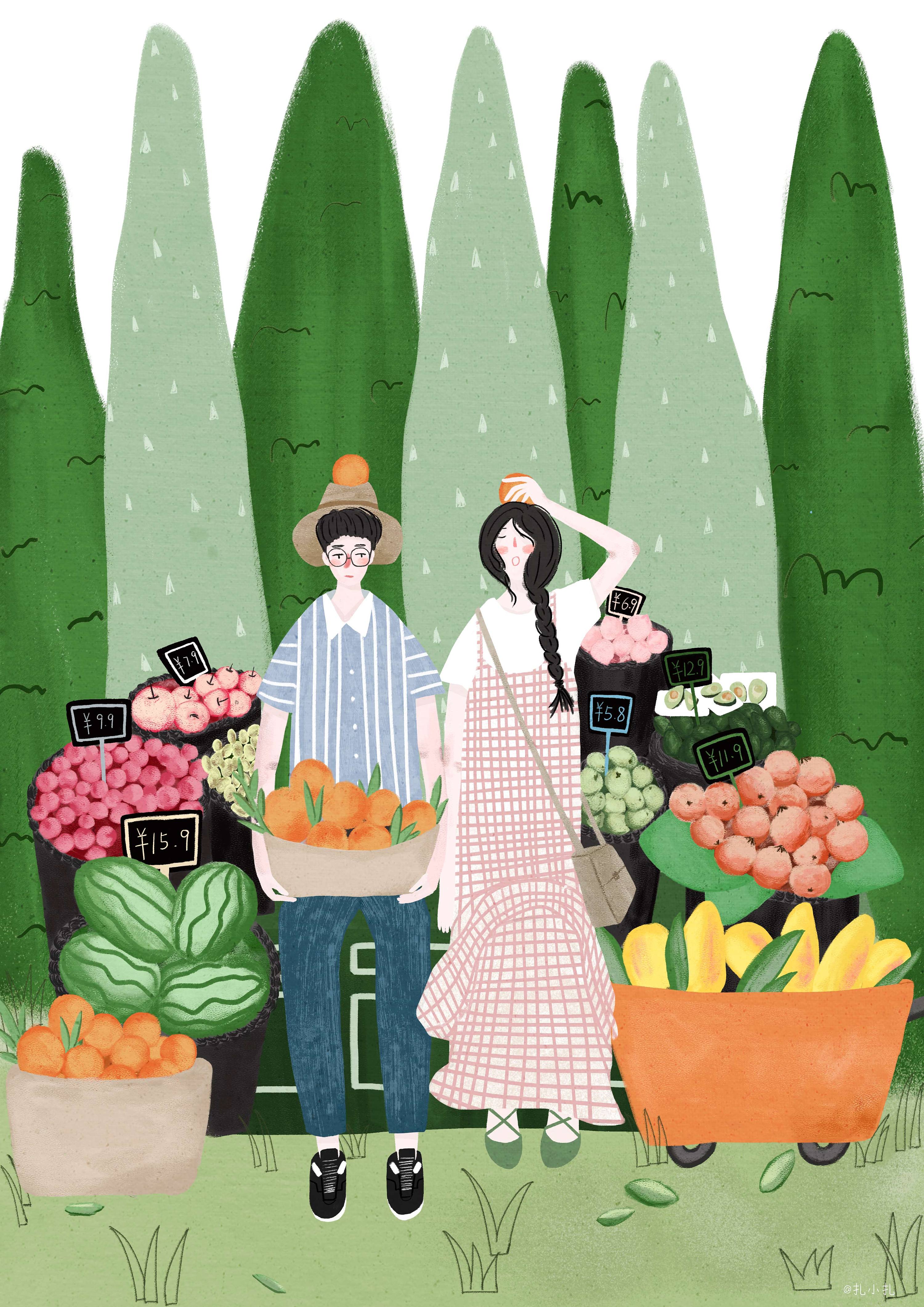 《喜欢两个人》一组情侣系列插画:这就是爱情的模样.