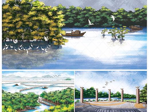 一组风景建筑插画 