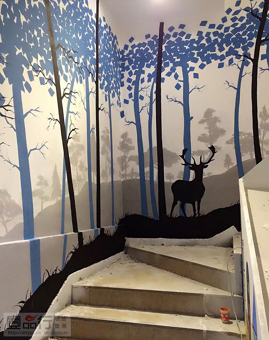 3d墙体彩绘楼梯间彩绘森林墙体彩绘卡通墙体彩绘