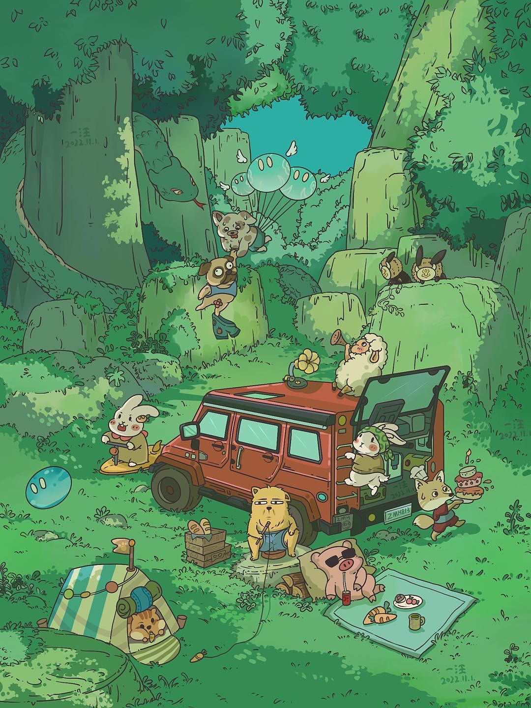 插画 房车旅行（图ZMzIxNjg0NTM2） - 艺术插画 - 站酷设计师一汪青莲原创素材 - 站酷ZCOOL