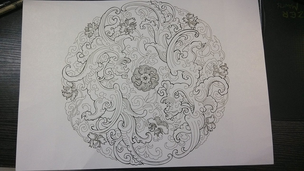 线条画，内容为凤凰纹样和宝相花纹样组合（图ZMTU0ODYzMjg=） - 绘画 - 站酷设计师笙箫墨原创素材 - 站酷ZCOOL