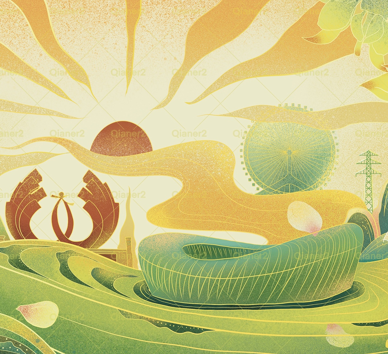 城市电力国潮插画/原创插画（图ZMjYwNDkxNzky） - 商业插画 - 站酷设计师Qianer2原创素材 - 站酷ZCOOL