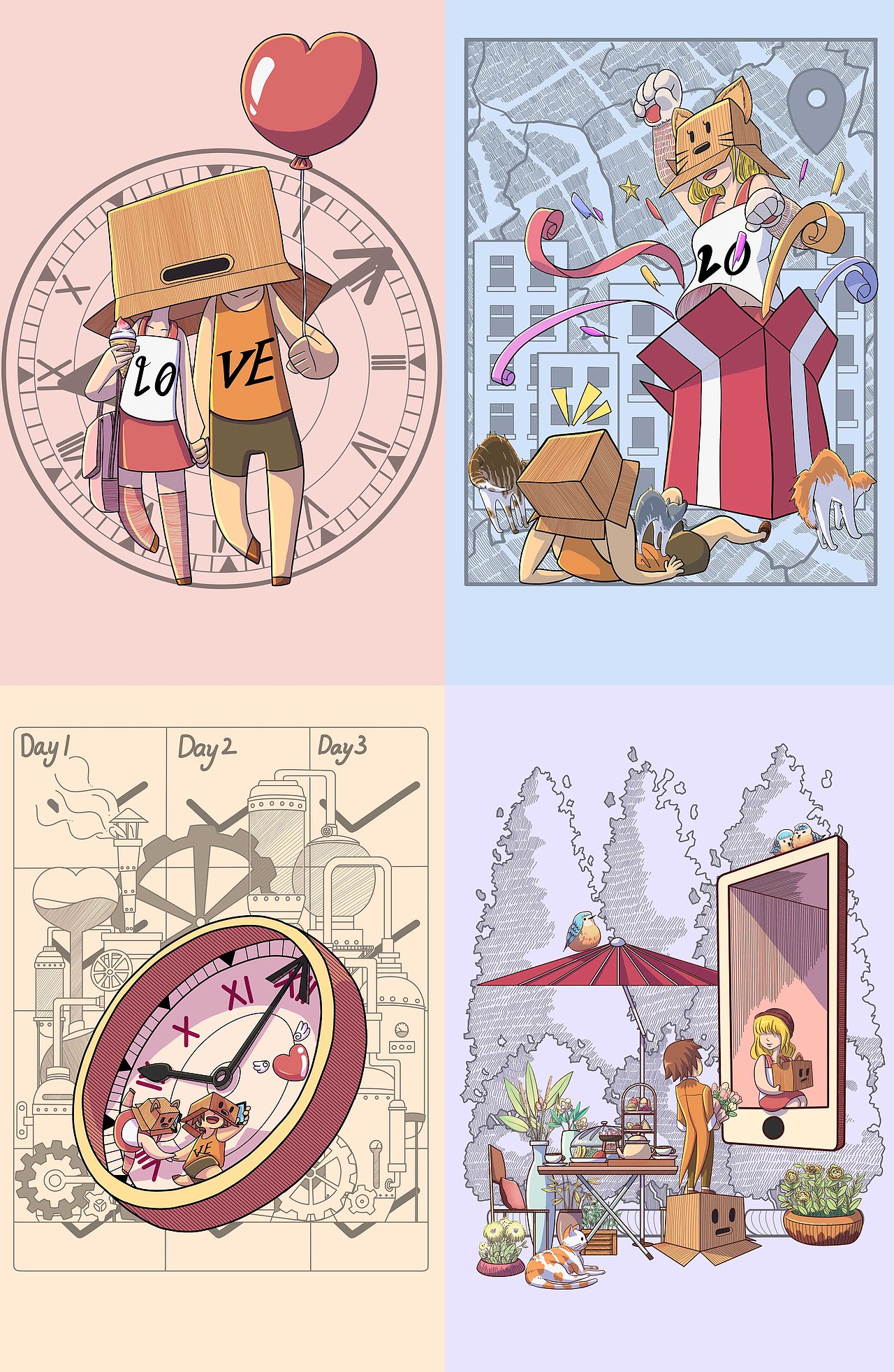 3月绘制的活动插画,开始试着让色彩艳丽一些