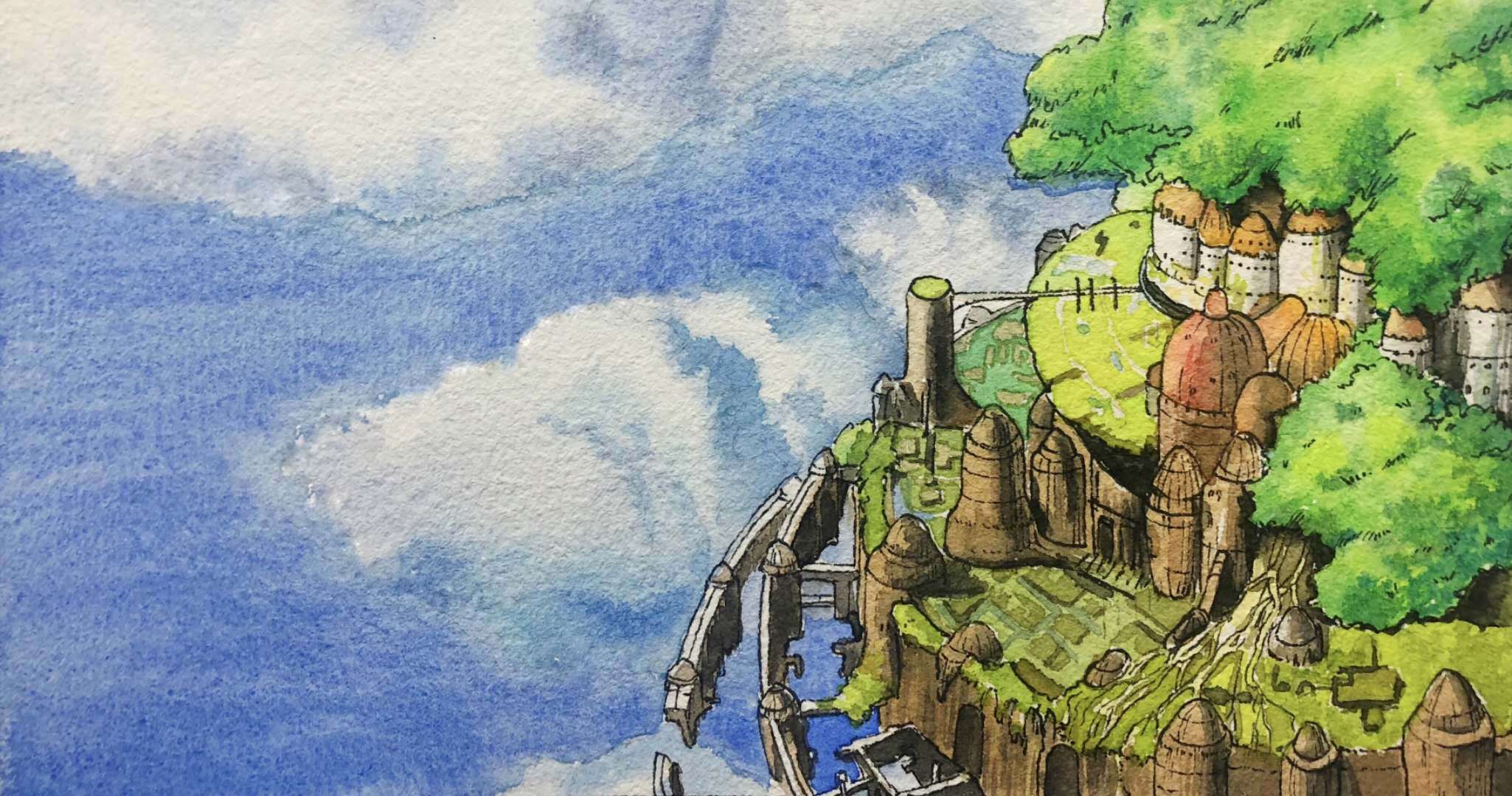 钢笔淡彩临摹宫崎骏作品