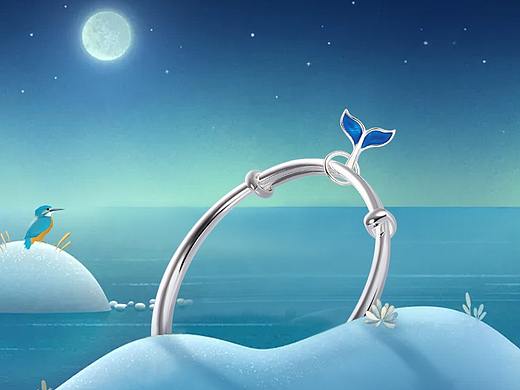 银饰手镯 海豚鲸鱼鱼尾元素 珠宝首饰