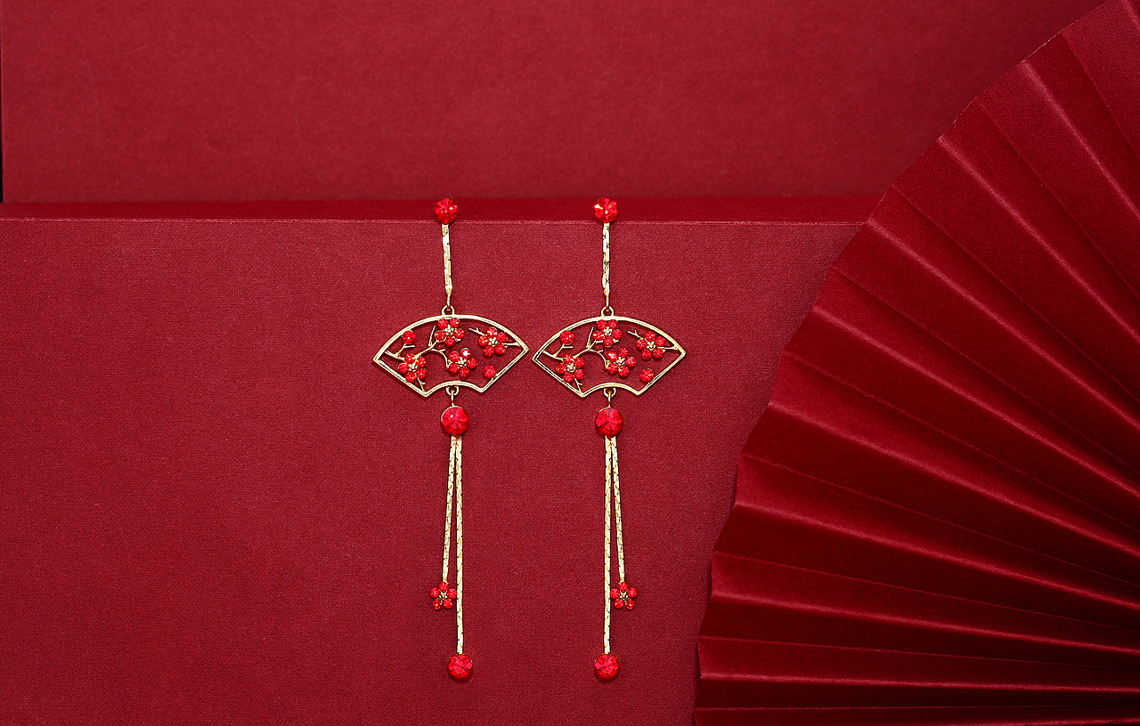 中国风 中国红 国潮 春节 喜庆 耳钉 中国元素（图ZMTg4MjI4MDky） - 产品摄影 - 站酷设计师广州小韩原创素材 - 站酷ZCOOL