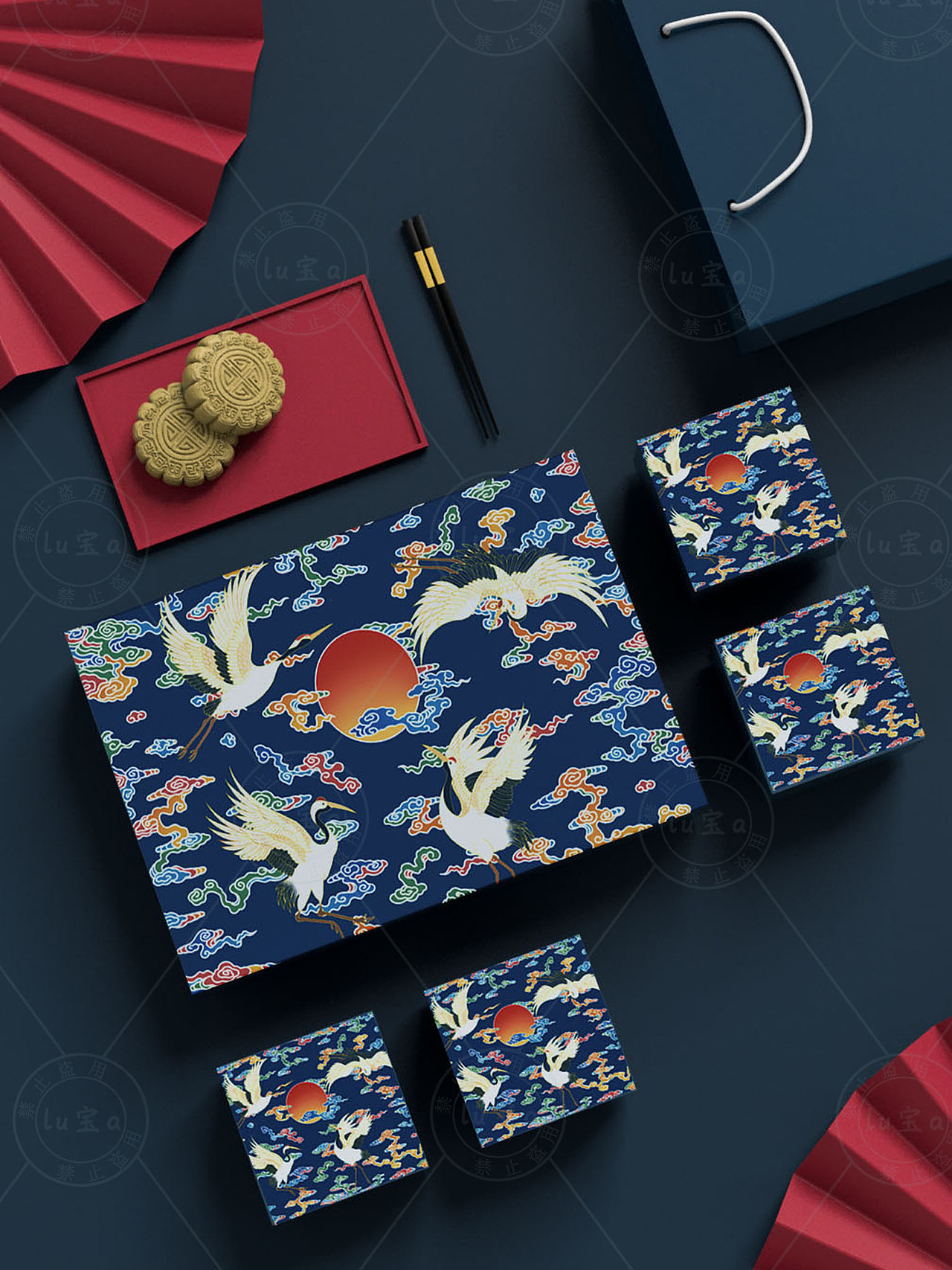 祥云仙鹤国潮插画图案设计传统纹样