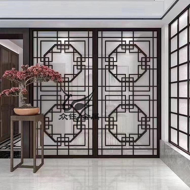 定制别墅室内铝雕屏风中式铝艺隔断古典玄关格栅