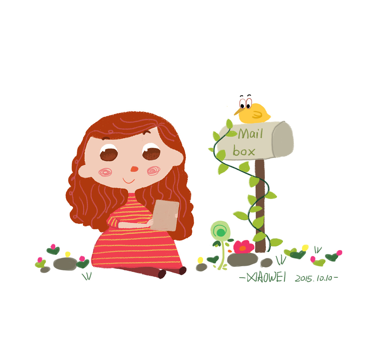 看信的小女孩|插画|儿童插画|言小薇 - 原创作品 - 站酷 (zcool)
