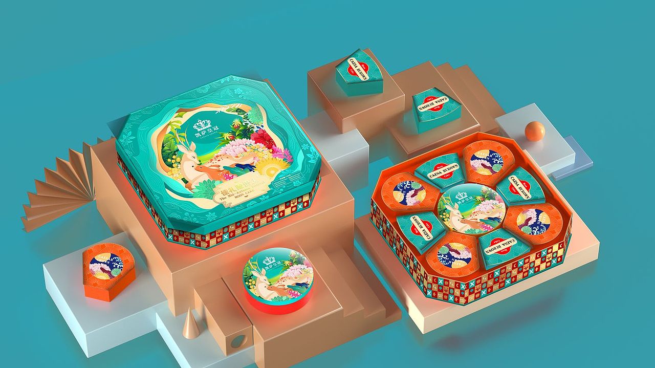 广州巨灵:华香园与凯萨皇冠2022月饼礼盒包装设计