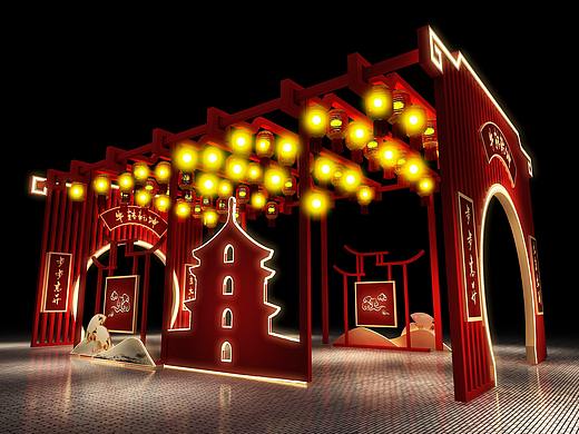 3D设计效果图▪2021年春节新中式DP美陈拍照打卡点设计