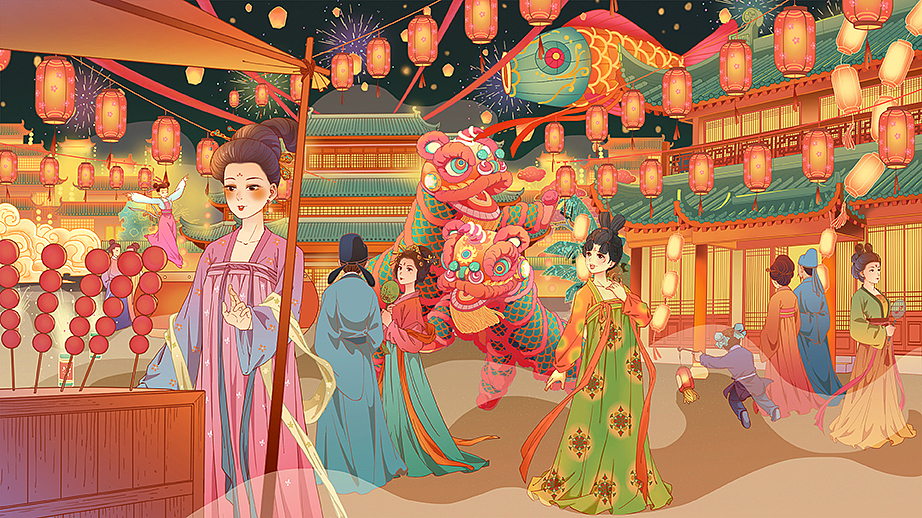 唐宫夜宴与交通银行联名国风动画（图ZMjkzMTA2OTgw） - 商业插画 - 站酷设计师阴阳镜原创素材 - 站酷ZCOOL