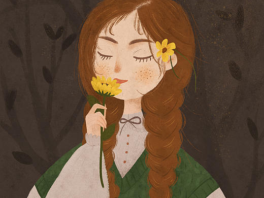 人物插画｜拿花的女孩