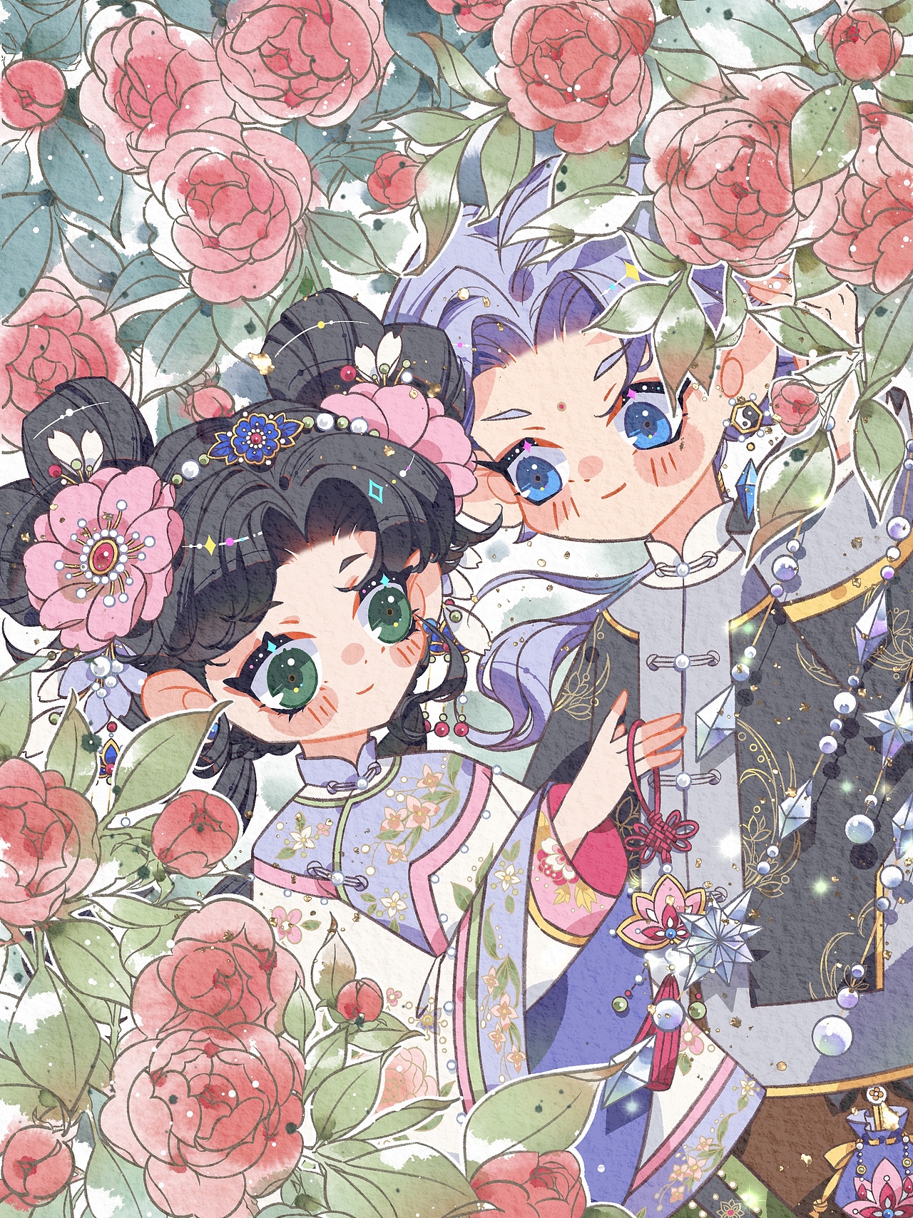 少女插画花与少女系列