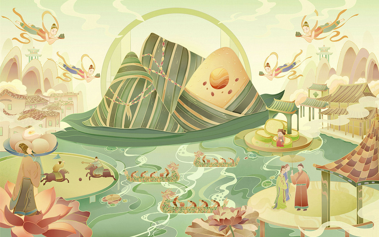 端午安康-端午包装插画