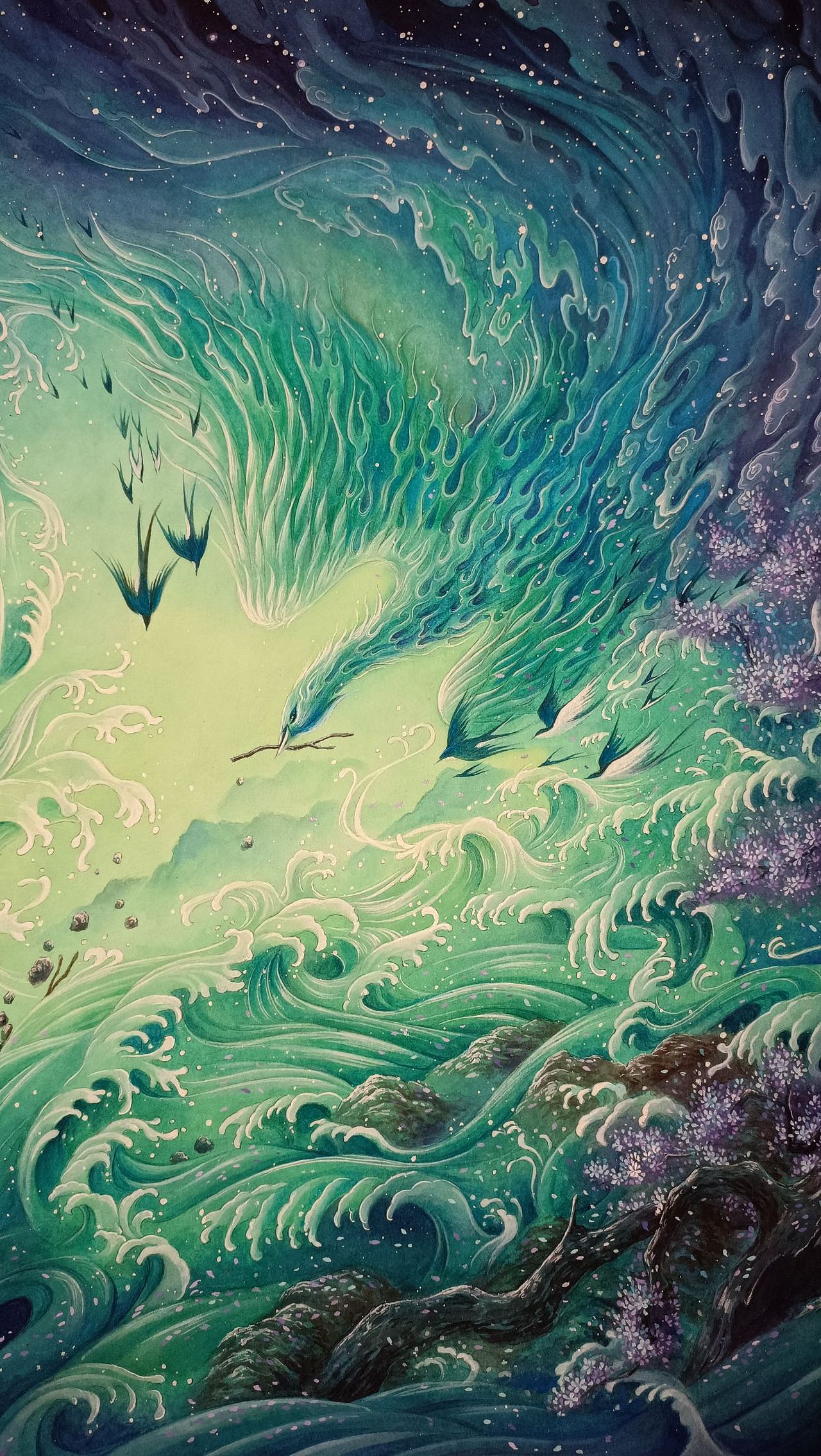 精卫填海原创手绘插画