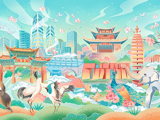 昆明【迎cop15赏千姿云花】线下活动插画美陈设计回顾