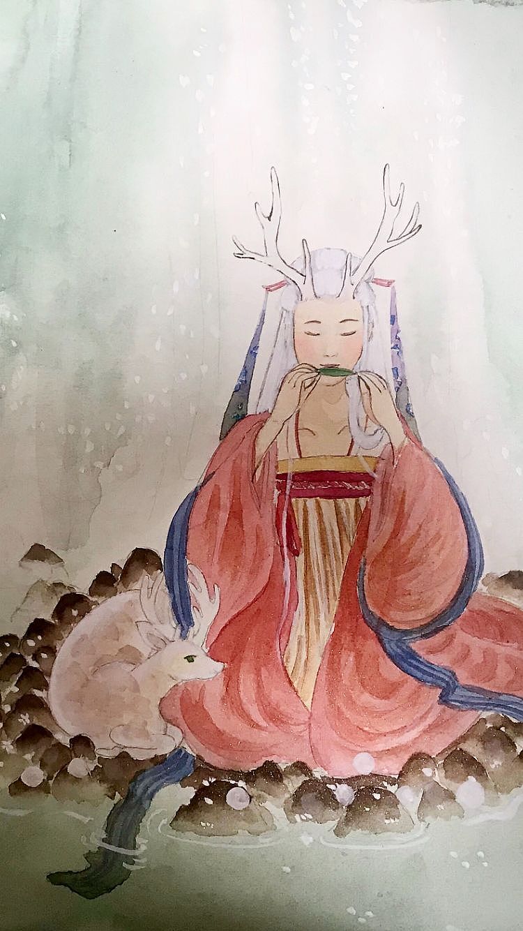 吹叶笛的鹿女78