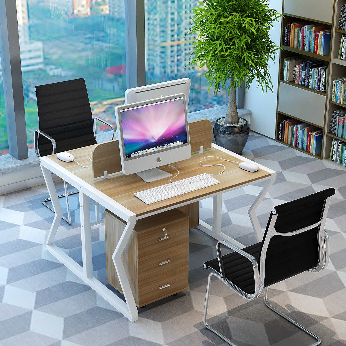 办公桌 员工 现代简约 板式钢木 两人位 四人位 职员电脑桌办公台-阿里巴巴