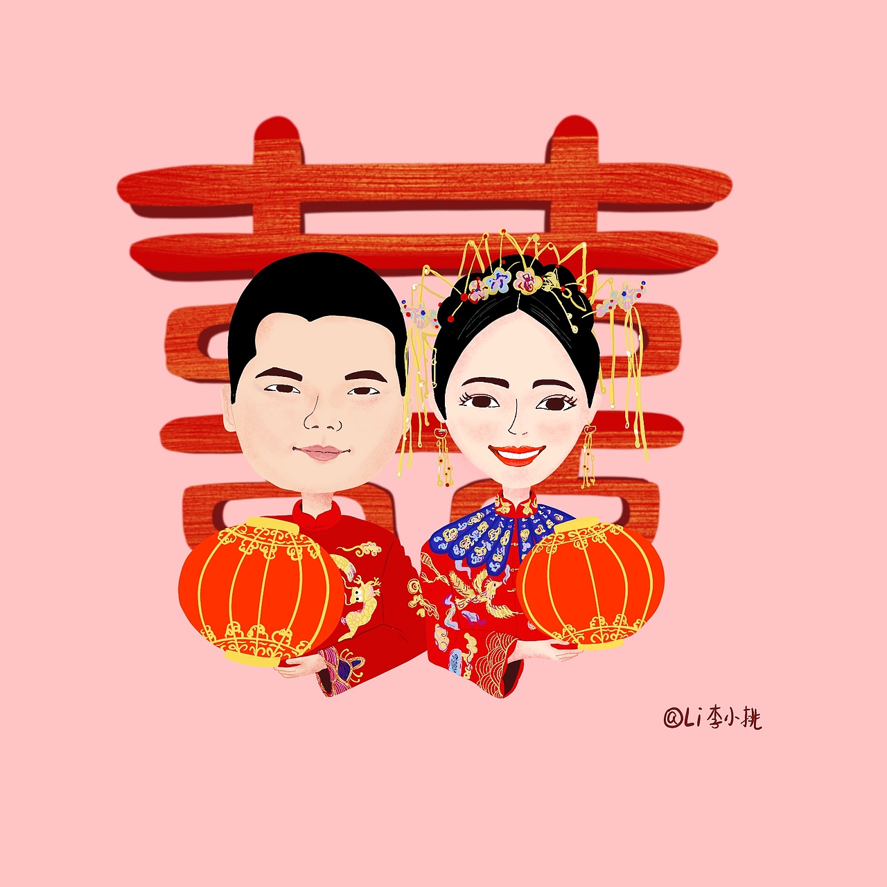 中国风结婚照手绘（图ZMTMxNTQwNzE2） - 创作习作 - 站酷设计师李小挑原创素材 - 站酷ZCOOL