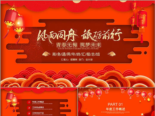精美创意风雨同舟砥砺前行商务年终总结汇报PPT模板