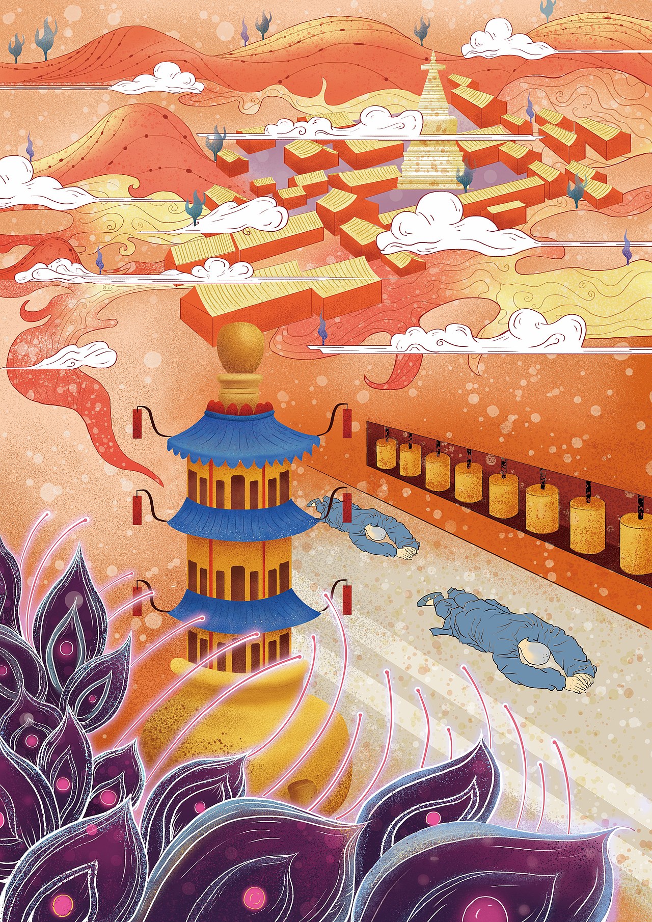 《行禅山中》-五台山|插画|创作习作|张不器_原创作品-站酷zcool