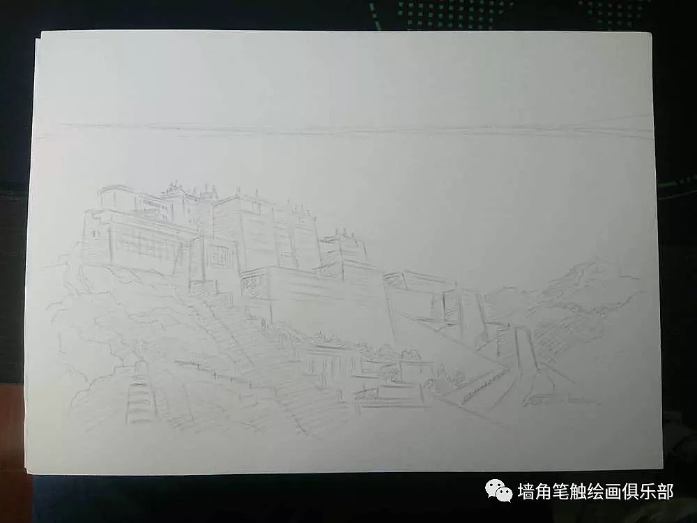 【彩铅教程】何老师8小时彩铅建筑之 布达拉宫（图ZMjAyMjI4NzUy） - 绘画 - 站酷设计师墙角笔触原创素材 - 站酷ZCOOL