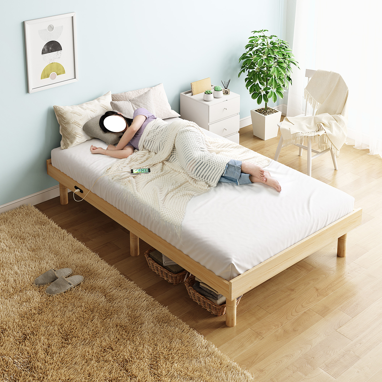 实木半双人床亚马逊主图详情