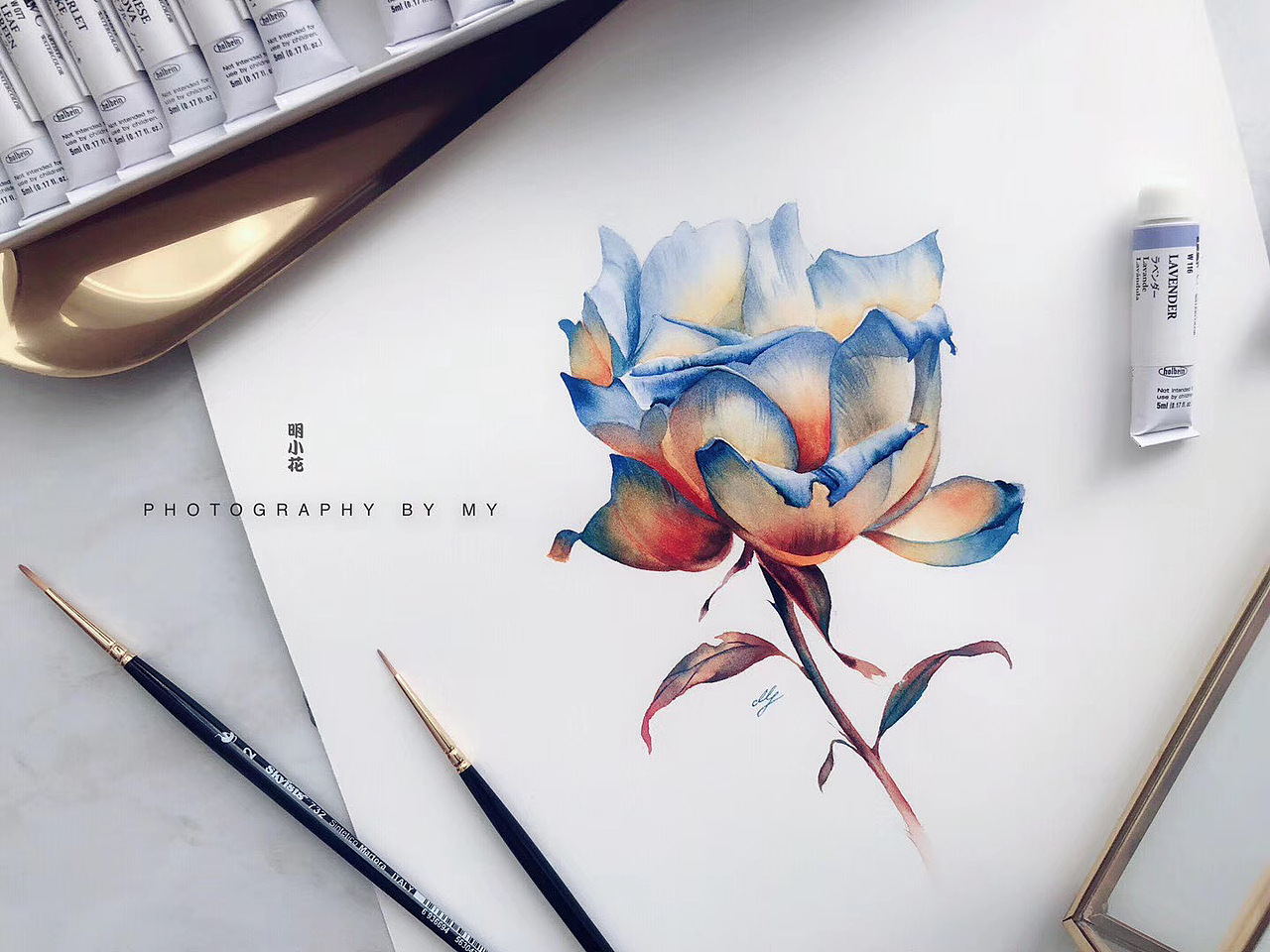 明小花一组招牌水彩花卉玫瑰系~