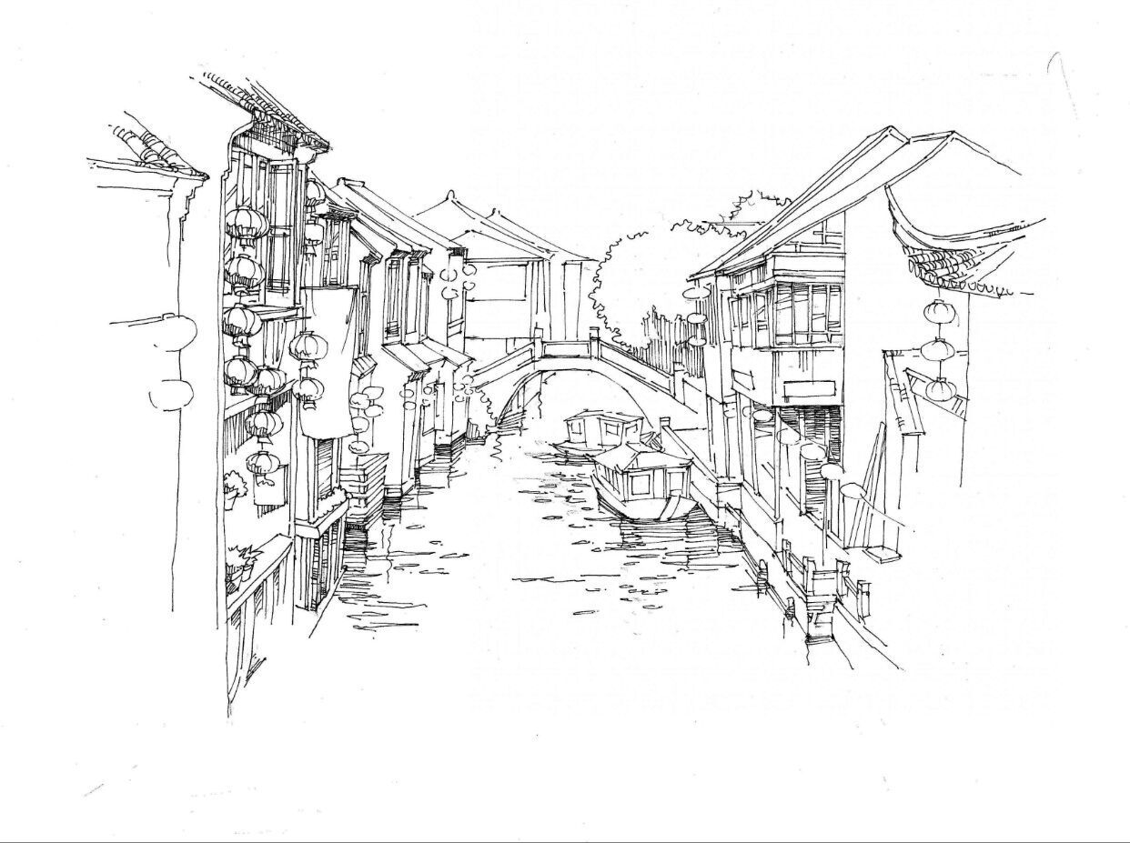 苏州古建筑绘画图片