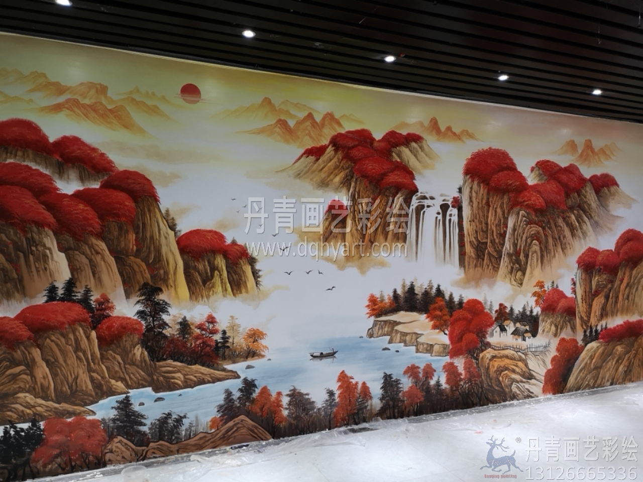 鸿运当头横幅山水画墙绘彩绘涂鸦