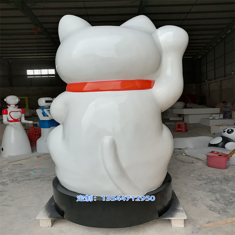 玻璃钢招财猫模型门店装饰摆件迎宾吉祥物雕塑彩绘猫咪