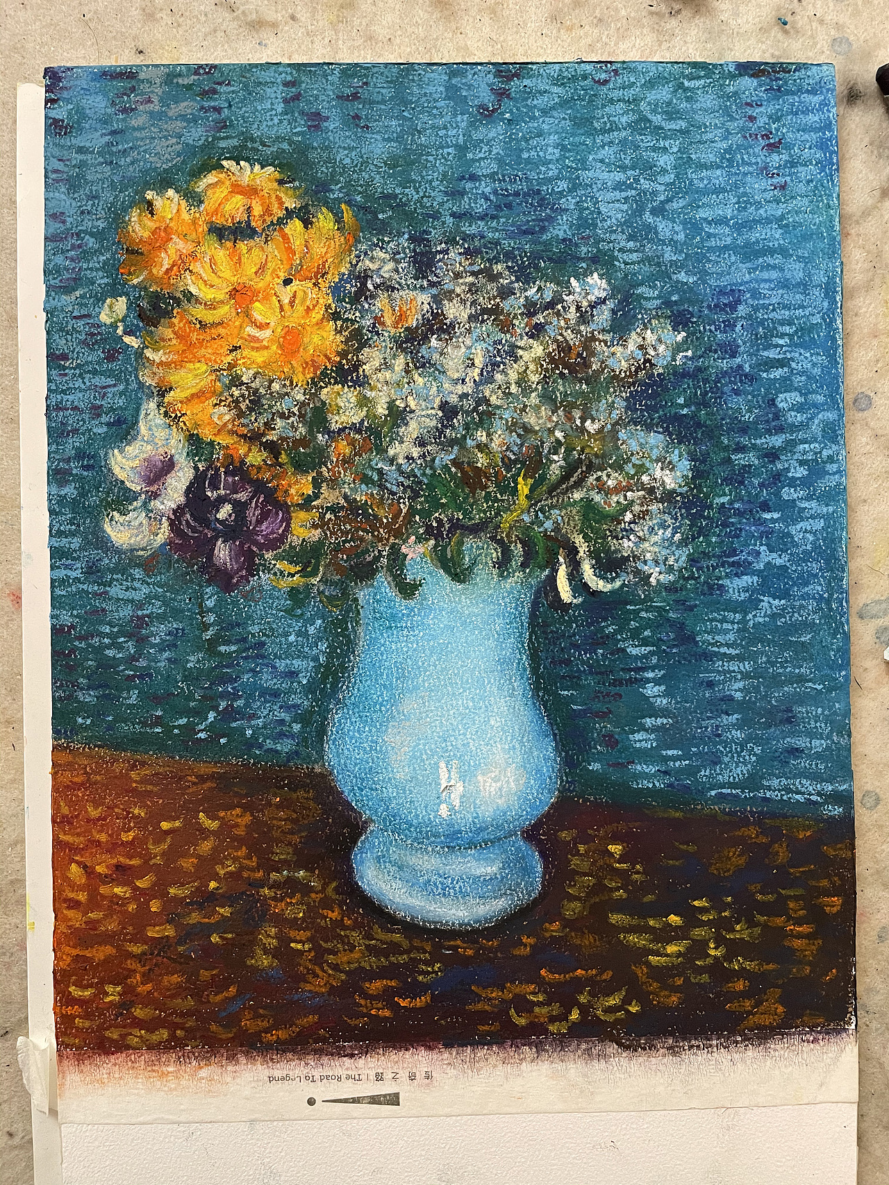 油畫棒臨摹梵高藍(lán)色花瓶里的花束（圖ZMjM5MjExOTUy） - 繪畫 - 站酷設(shè)計師慕漁藝術(shù)原創(chuàng)素材 - 站酷ZCOOL