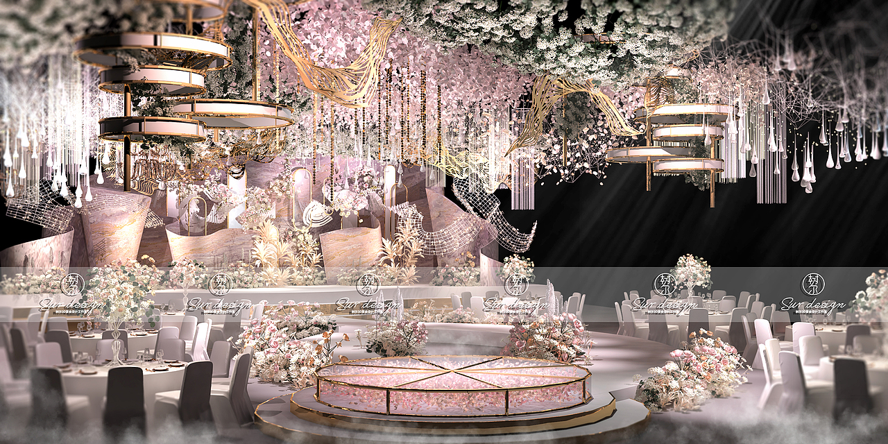 SurDesign粉色系婚礼宴会3D效果图