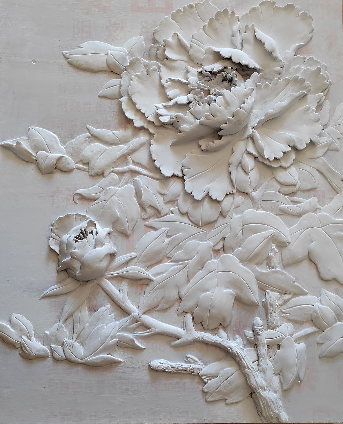 浮雕壁画，牡丹，可来图定制